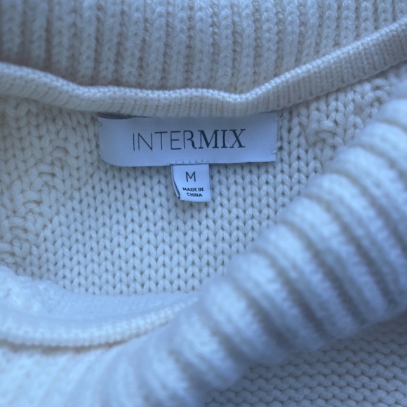 INTERMIX Elora Cold Shoulder Ivory Chunky Cable Knit Cutout Cocktail Sweater M - Picture 14 of 15